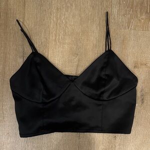 H&M Black Satin Crop Top